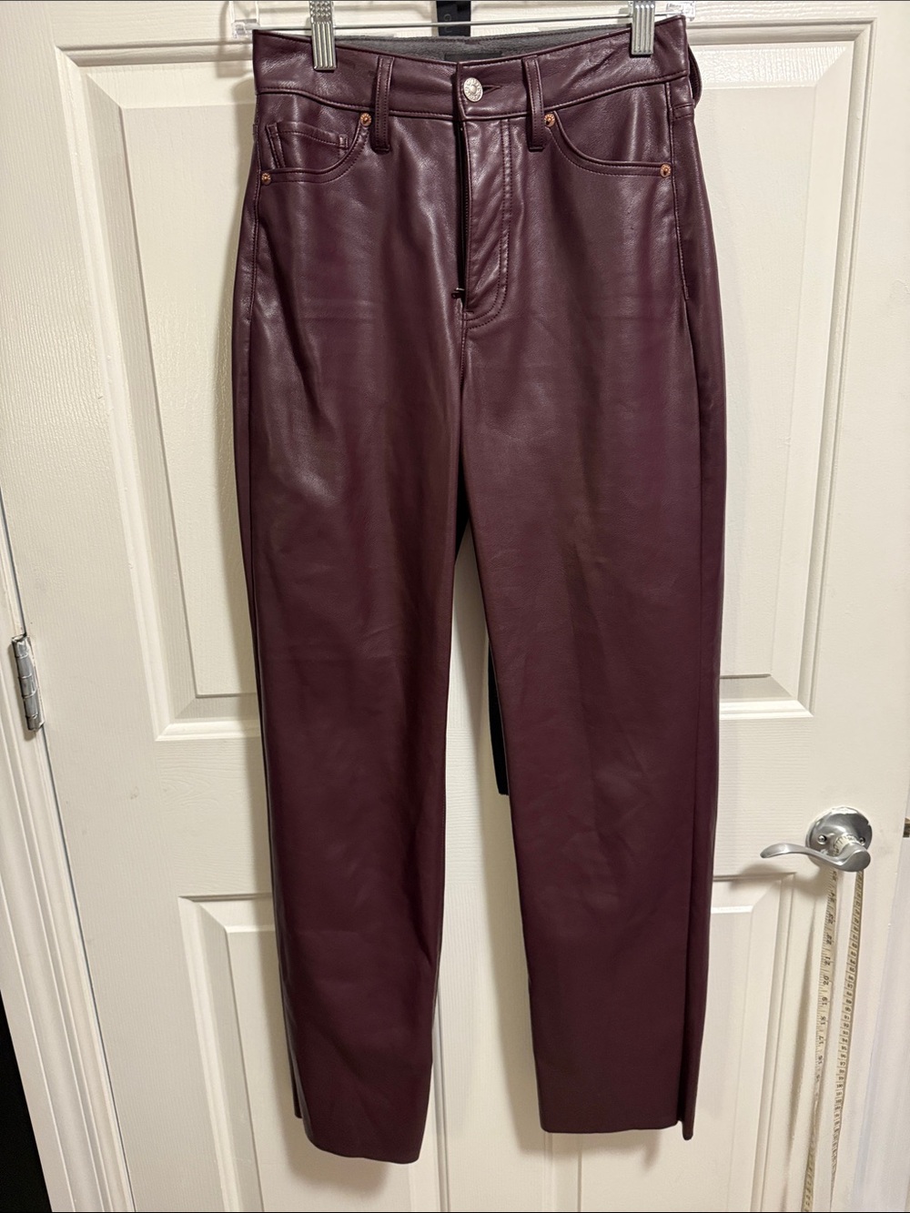 Express Men's Faux Leather Pants in Burgundy